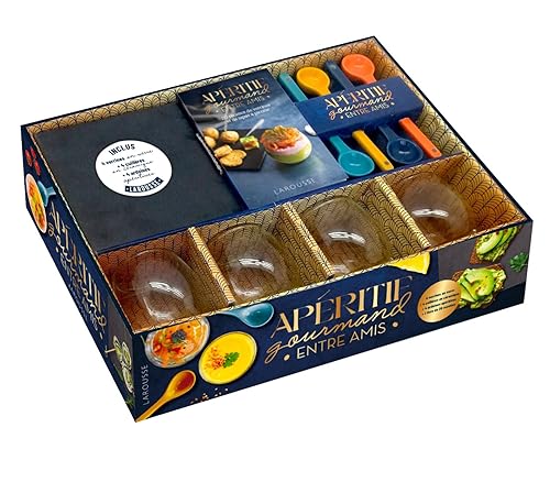 Apéritif gourmand entre amis: Coffret avec 4 verrines, 4 cuillères, 4 ardoises apéritives et 1 livret de recettes