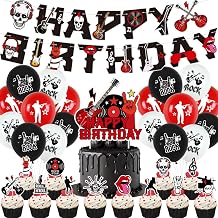 Drum Rockmusik Geburtstag Deko,Doyomtoy Ballons Rock and Roll Happy Birthday Party Decoration Cupcake Topper für Musik Geburtstag Party 32 Pieces