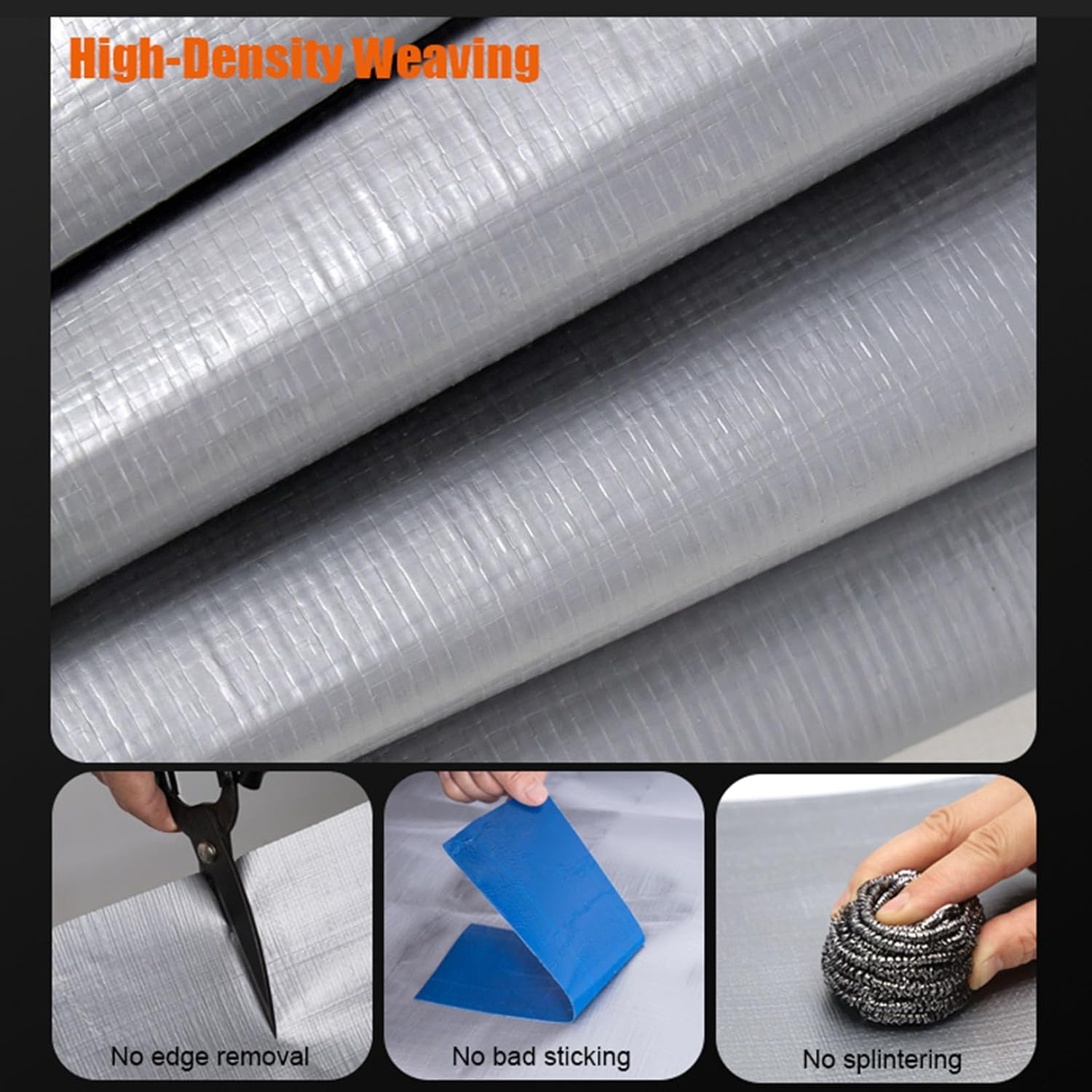 シルバー、160 g/m&sup2;防水油布防水油布カバー、接地板-防水、風雨防止、凍結防止、汎用、多目的、補強穴 (4*4m)