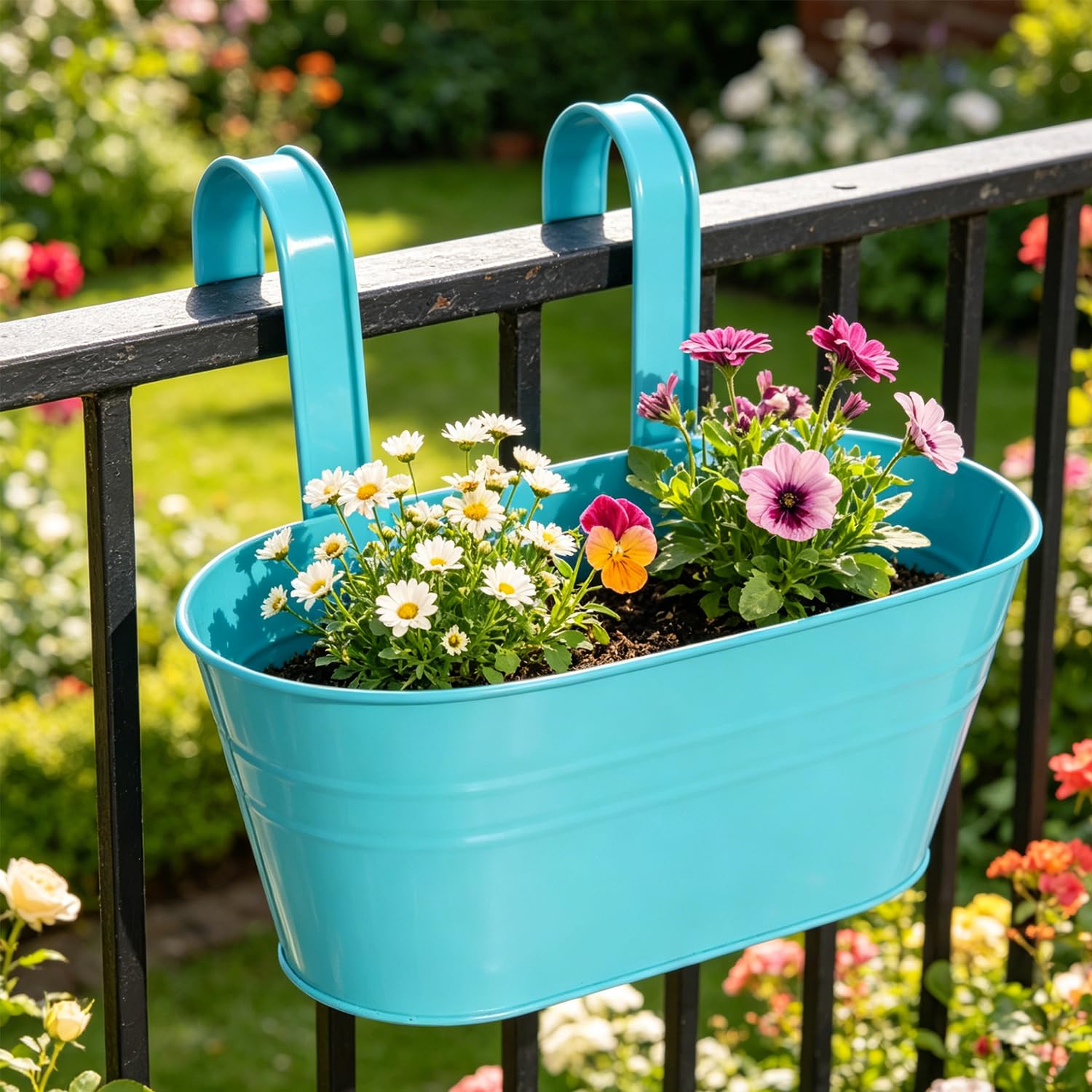 6 Pièces Pots De Fleurs Suspendus en Métal, 28Cm Jardinière De Balcon, Pot De Fleurs Suspendu avec Crochets Amovibles, Idéal pour Les Balcons, Les Balustrades, Les Jardins Et Les Murs