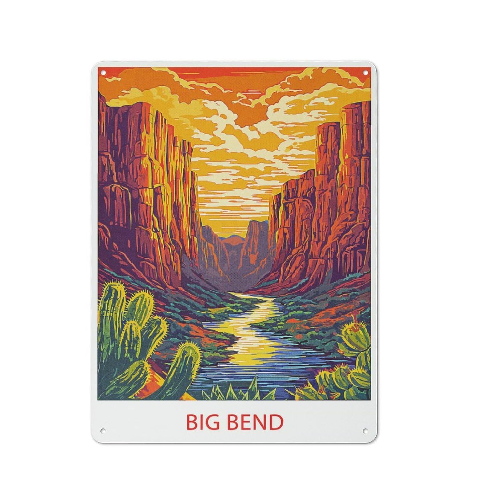 Junmoney Style-22 Big Bend National Park(3) Warehouse Style Metal Wall Decor 40X30cm, Metal Wall Sign For Workspace, Cafe, Hallway Or Garage