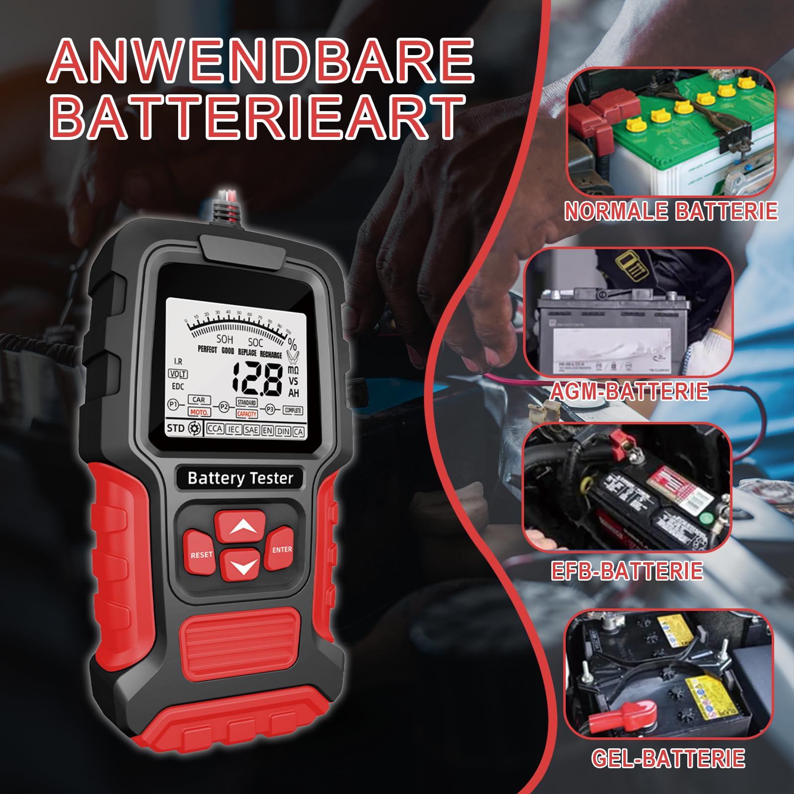 Tester akumulatora samochodowego 100-2000 CCA 12 V/24 V, tester akumulatora samochodowego 3 Ah – 200 Ah, system ładowania samochodu, narzędzie skanujące do testowania baterii cyfrowych Analizator