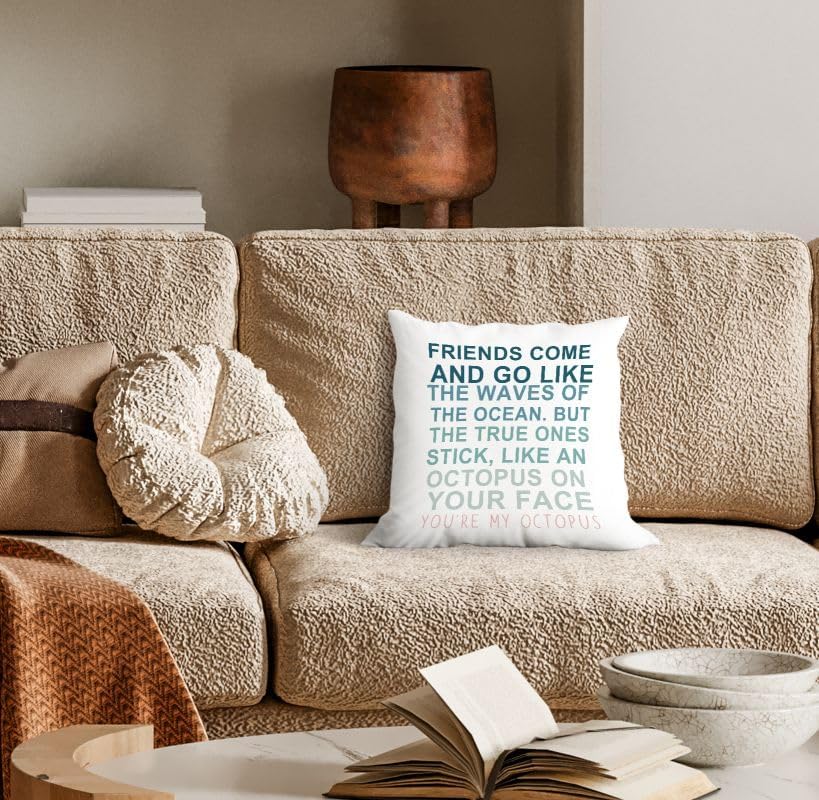 Miniatura 5 de Friends Come and Go Like The Waves of the Ocean - Funda de almohada decorativa de 18 x 18 pulgadas para sofá cama, divertida decoración de pulpo de