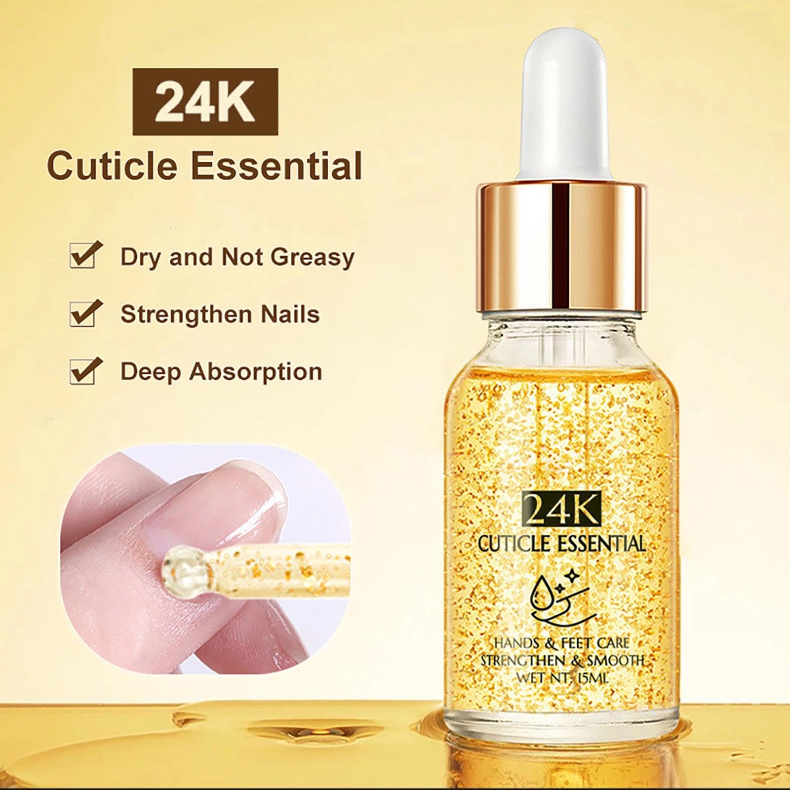 Jojoba Nail Cuticle Oil with Vitamin E & B, Gold, 15 ml (Pack of 1) - Image 4