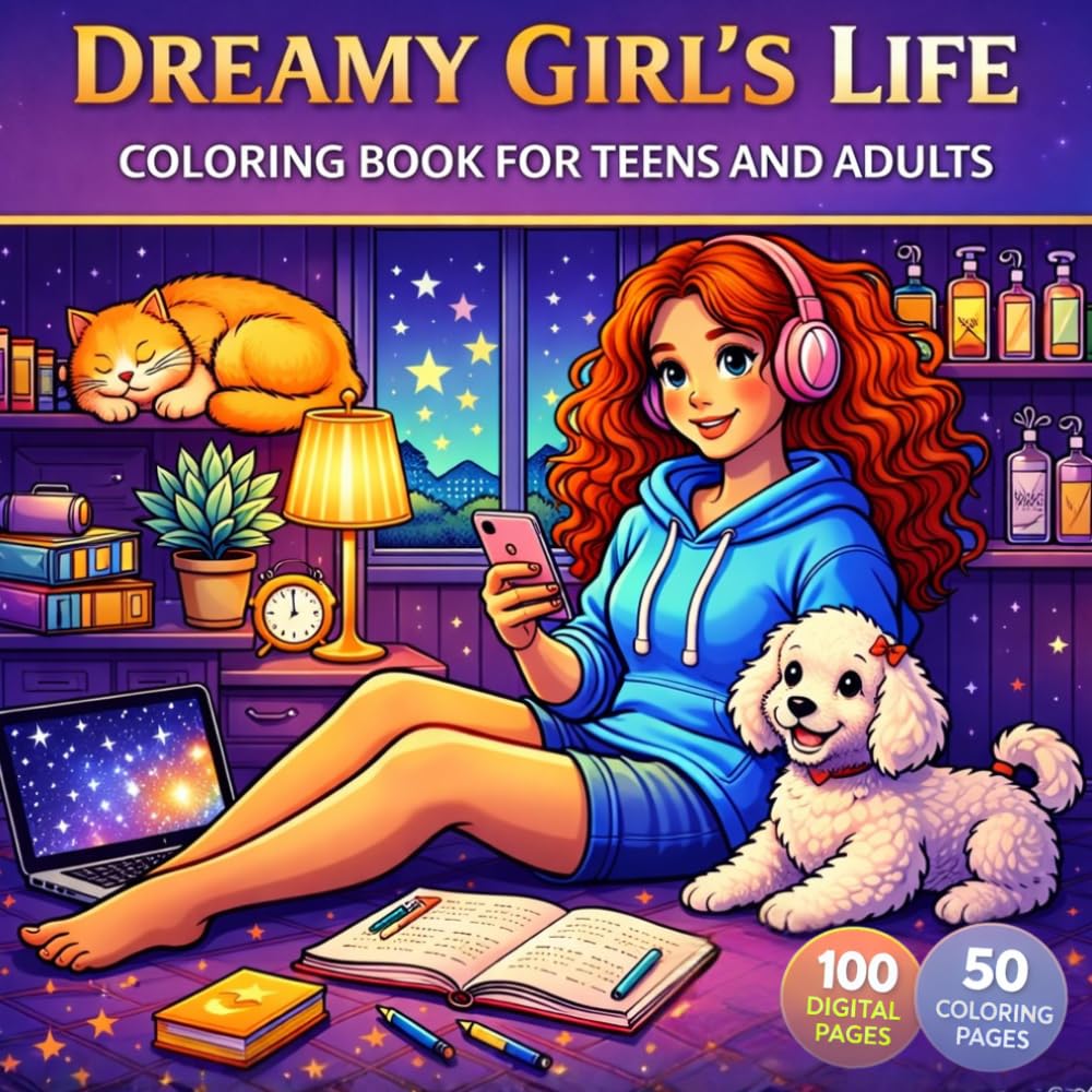 Dreamy Girl's Life Coloring Book: 50 Detailed Coloring Pages for Teens & Adults. Cute Girly Everyday Scenes for Relaxation, Creativity & Stress Relief