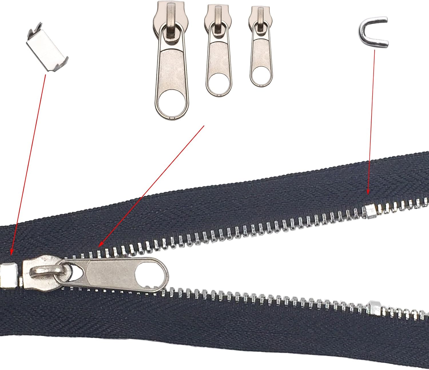 Maosifang Zipper Replacement 141 Pieces Pull Tabs Zip Fixer Zipper Repair Kit with Zipper Install Pliers Tool, Black and Silver
