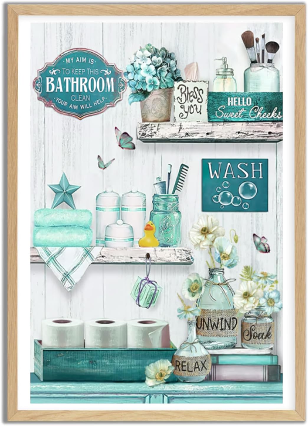 Farmhouse Bathroom Wall Art Teal Wall Decor Soak Relax