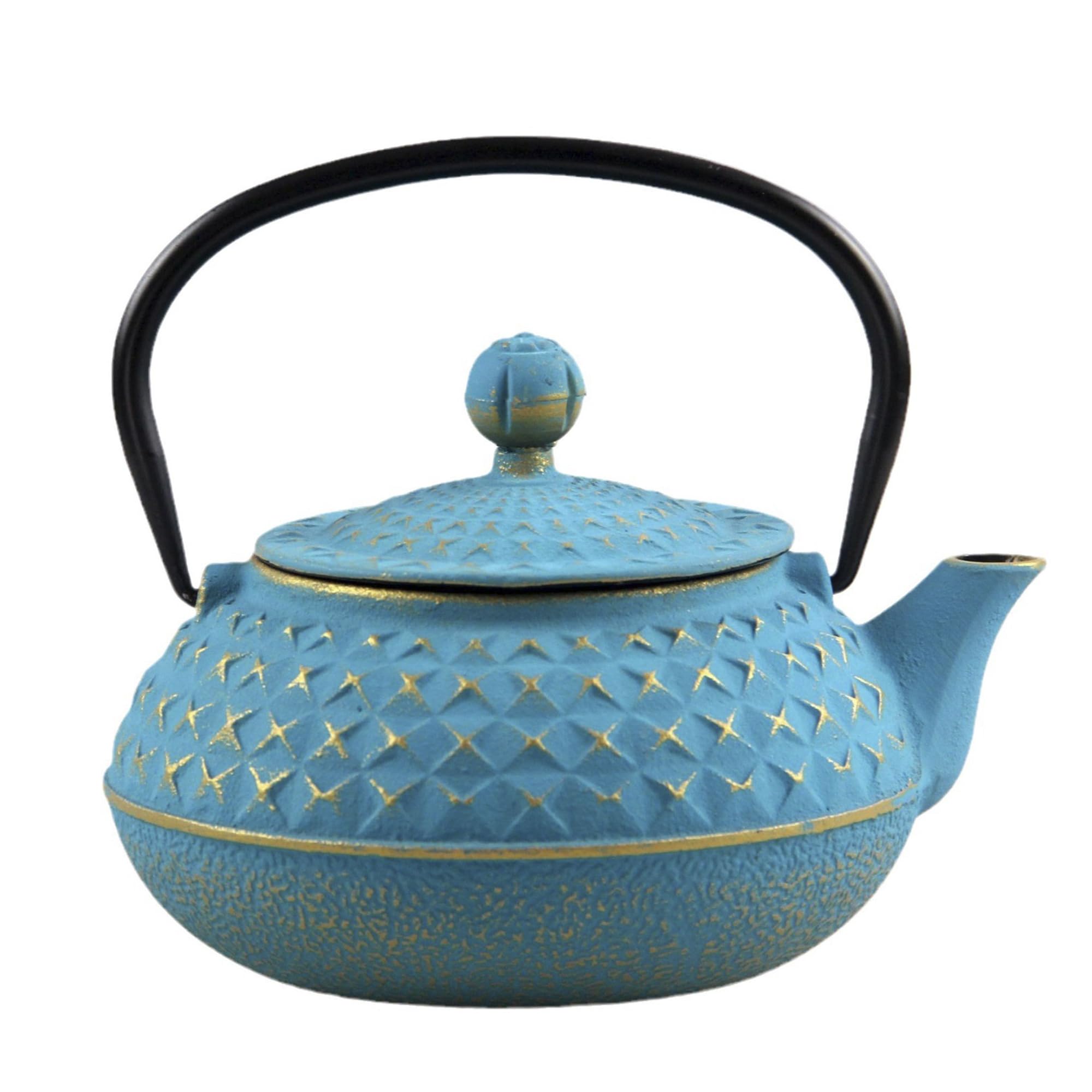 Cast Iron Teapot with Stainless Steel Infuser for Stovetop, Made in China, Safe Coated with Enameled Interior - 20.3 Oz/0.6 Liters