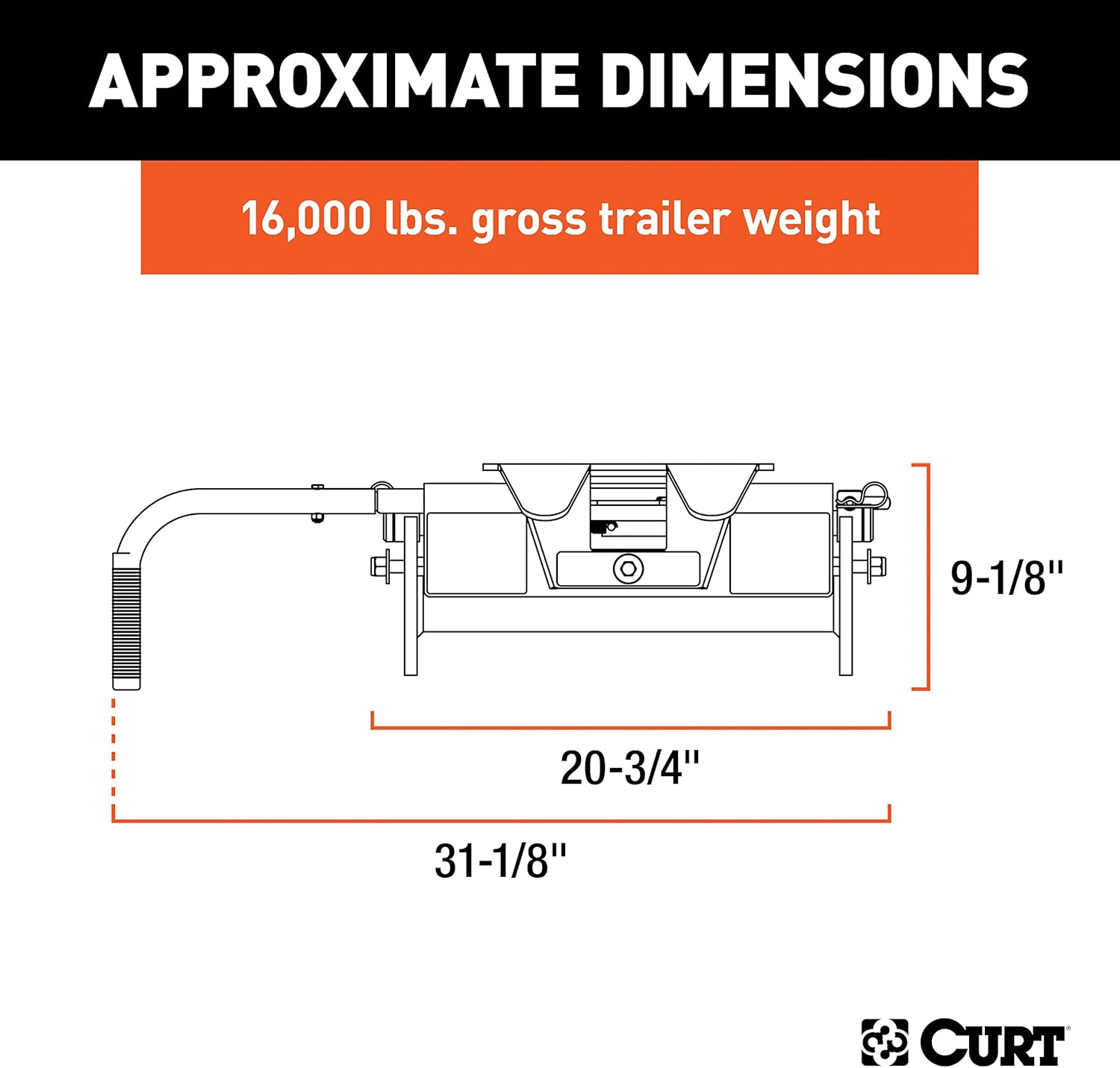 CURT 16515 E16 5th Wheel Hitch Head Only, Legs or Roller Required, 16,000 lbs