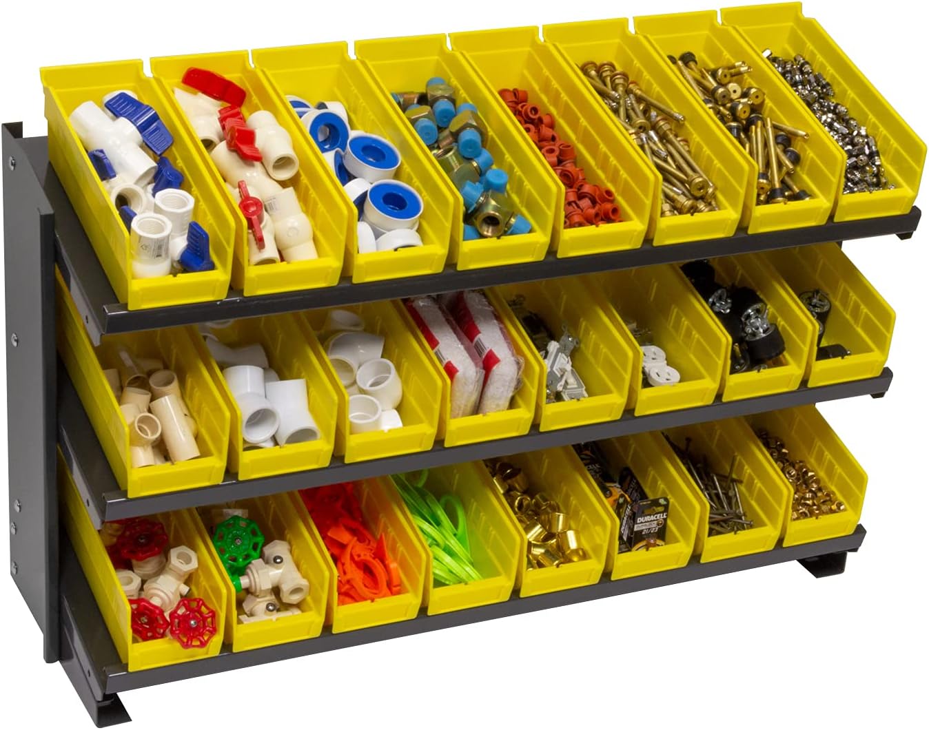 Akro-Mils APRBENCH Work Bench Storage Rack for Plastic Bins – 3 Angled Shelves (36-Inch W x 12-Inch D x 25-Inch H), Gray