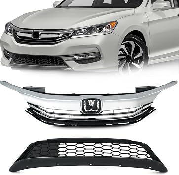 KARPAL Front Bumper Grille Upper Lower Grill Compatible with 2016 2017 Honda Accord Sedan 4D 16-17 Upper+Lower Grille