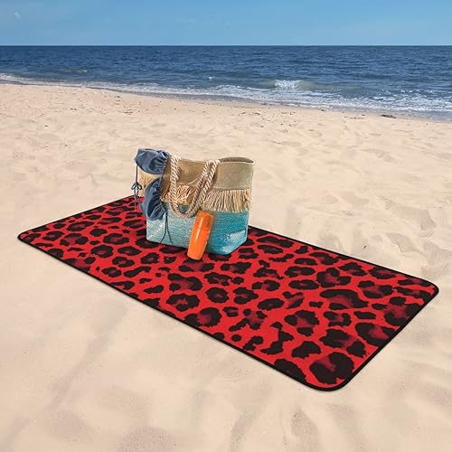 Miniatura 9 de Toalla de baño con estampado de leopardo rojo, 55 x 27 pulgadas, toalla de baño de microfibra de viaje, toalla de playa para hombres y mujeres