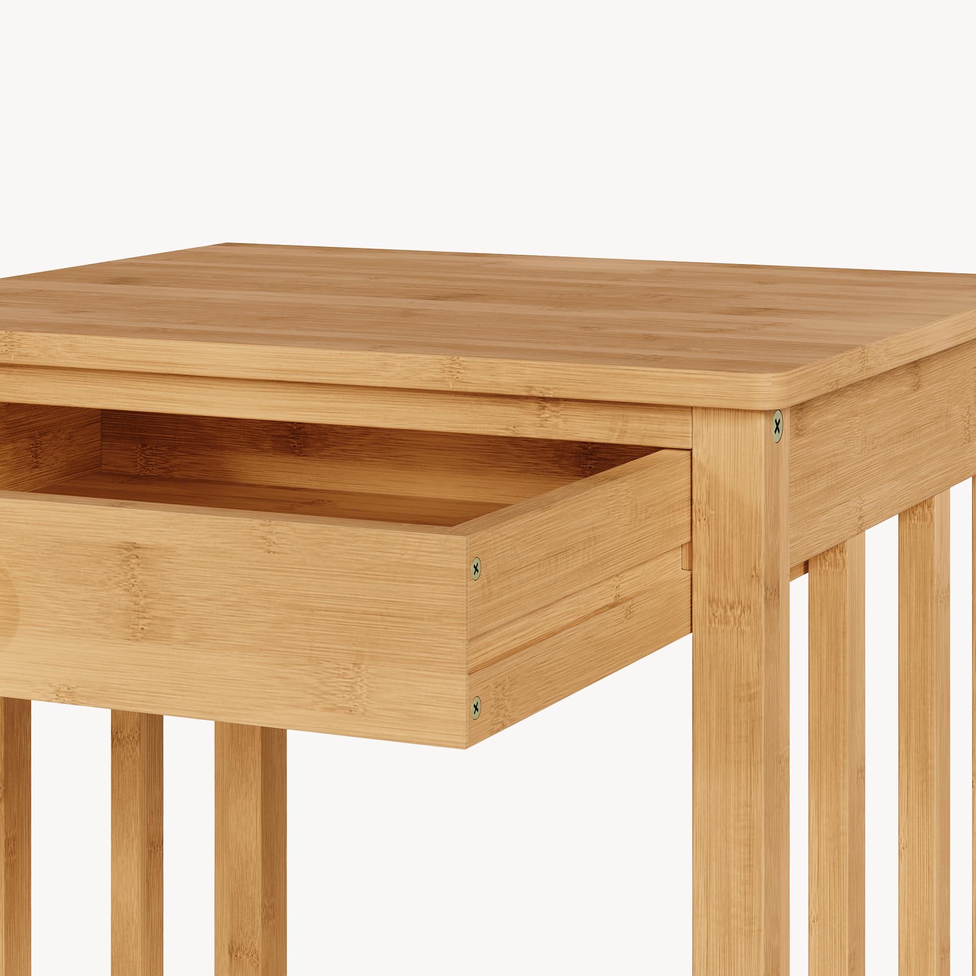 [en.casa] Juego de 2 Mesitas de Noche Ranua Rectangulares Set de 2 Mesas Auxiliares para Salón con Cajón Estante Muebles de Oficina Montaje Rápido Bambú 51 x 40 x 35 cm - Natural