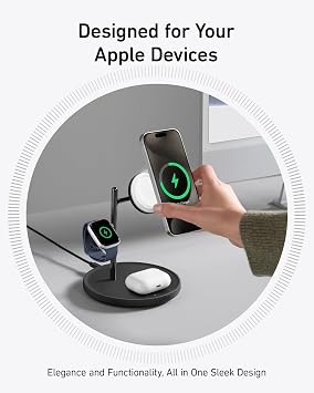 Anker MagSafe Charger Stand Compatible, iPhone 17 MagGo 3 in 1 Wireless Charging Station,Qi2 Certified 15W Wireless Charger, Desk Accessory, for iPhone 16/15/14/13 Series Apple Watch, AirPods