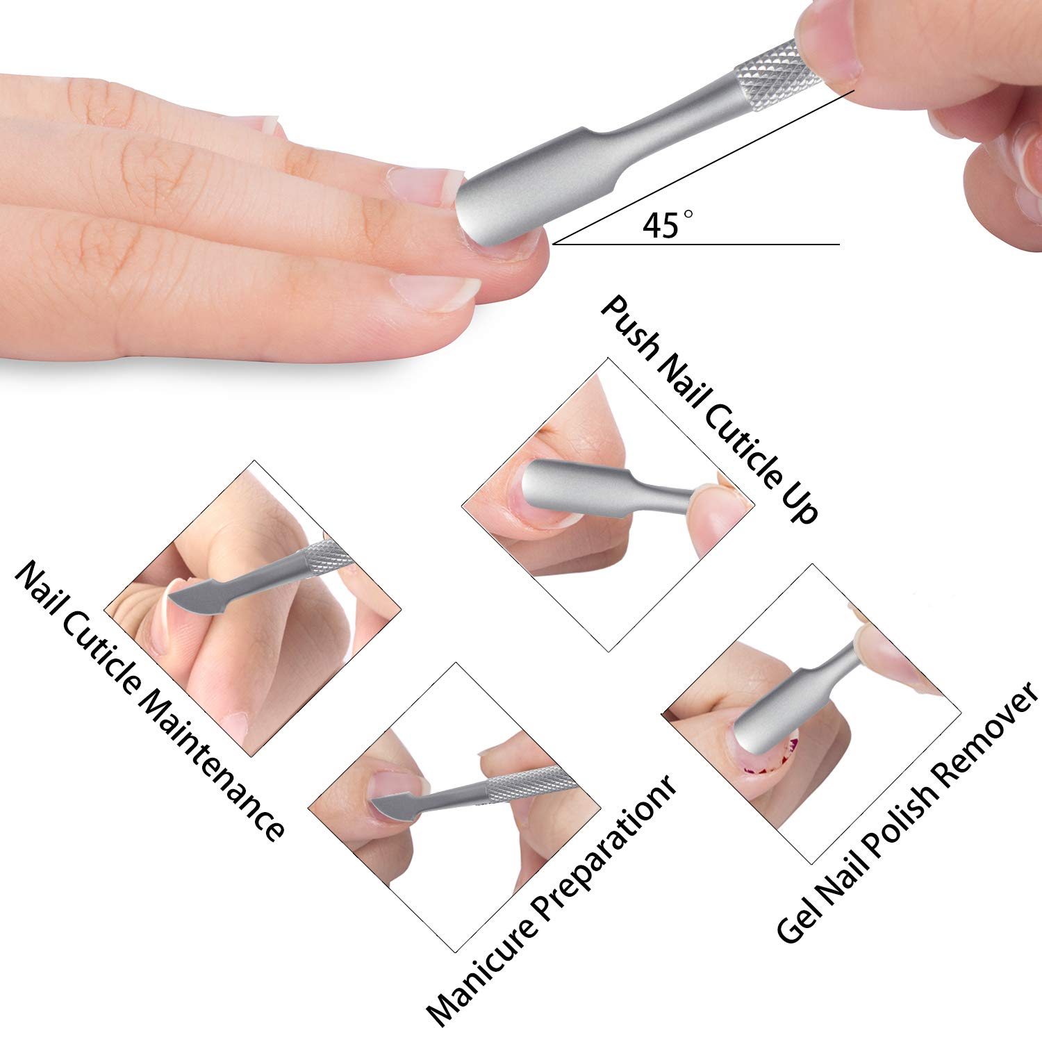 Cuticle Nipper with Cuticle Pusher - Cuticle Trimmer Cutter Clipper ECBASKET Dead Skin Remover Scissor Plier Durable Manicure Pedicure Tools for Fingernails and Toenails Silvery 3