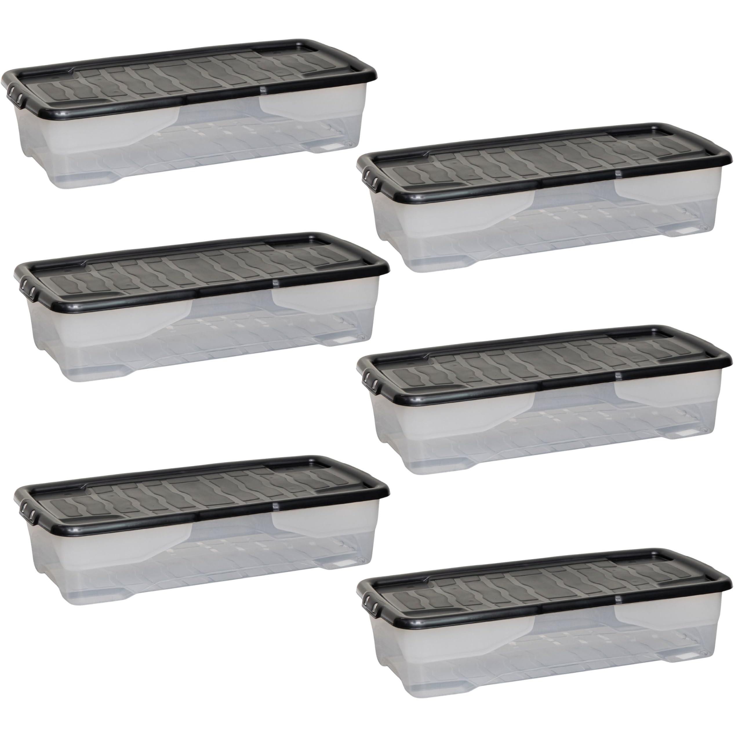 42L Under Bed Clear Stackable and Nestable Storage Boxes with Black Lid (6)