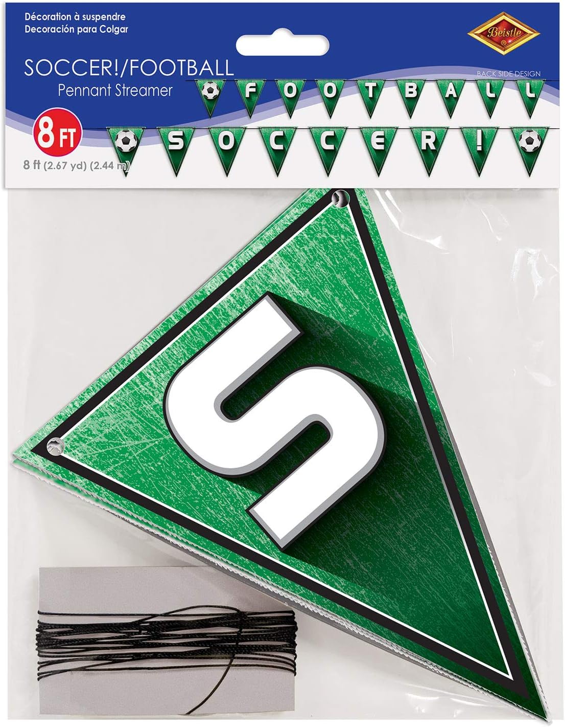 Beistle Sports Theme Party Decorations, Soccer/Football Pennant Streamer 7.5 Inch x 8 Feet, Pack 12