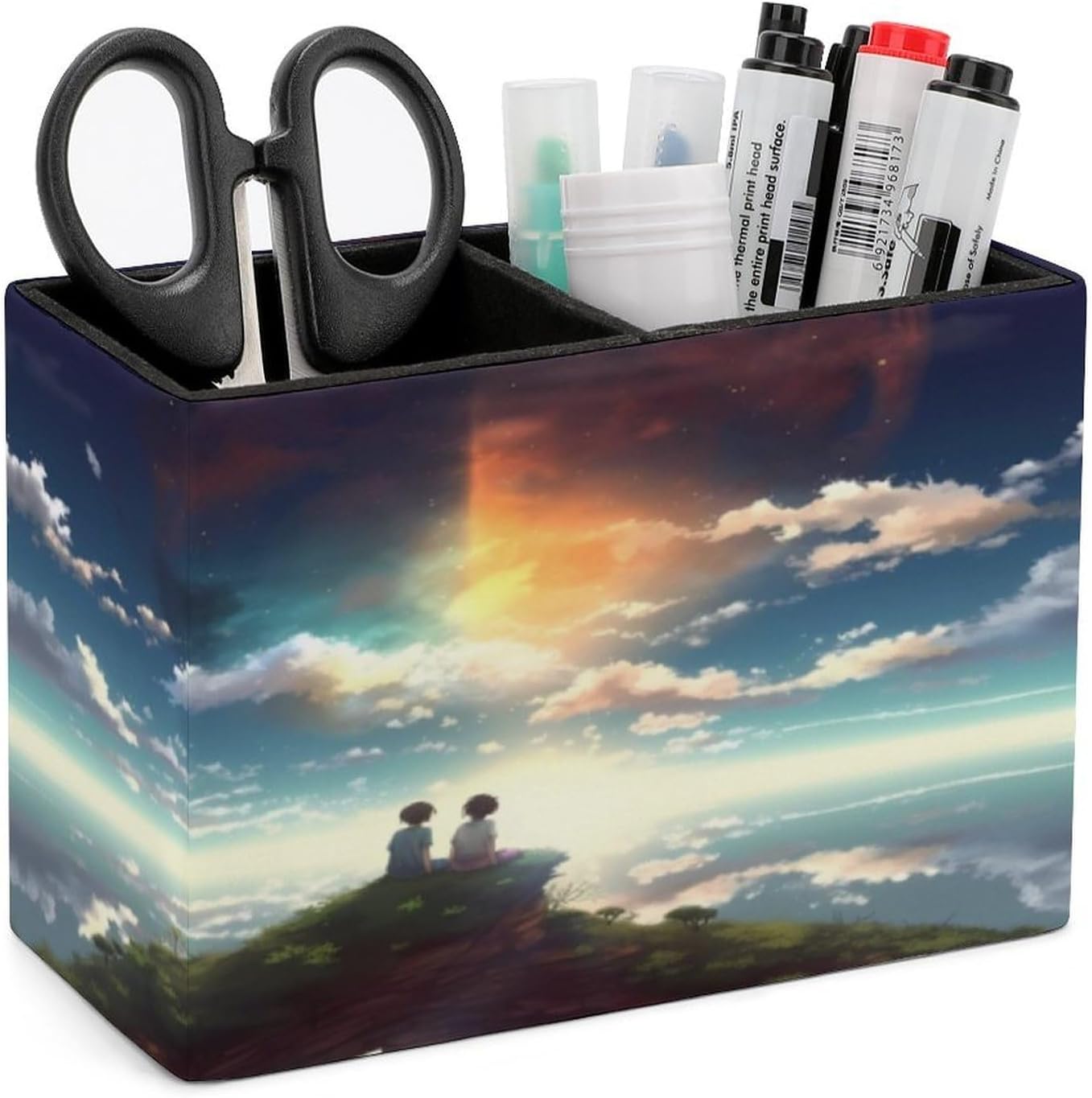 Pen Holder Pencil Holder for Desk Organizer Anime Sky PU Leather Pencil Cups Desktop Stationery Storage Makeup Brush Holder Pen Organizer for Office Home