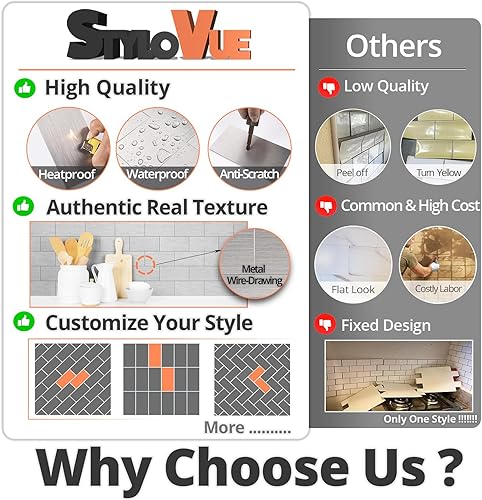 Miniatura 6 de StyloVue 100 piezas para despegar y pegar para cocina, azulejos de metro de PVC de 3 x 6 pulgadas, azulejos mejorados de acero inoxidable cepillado