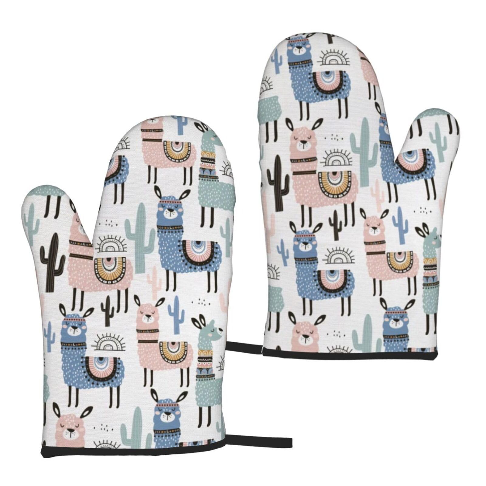 Llama Alpaca Cactus Print Women Men Universal Fit Heat Resistant Oven Gloves Cooking Grilling Indoor Outdoor