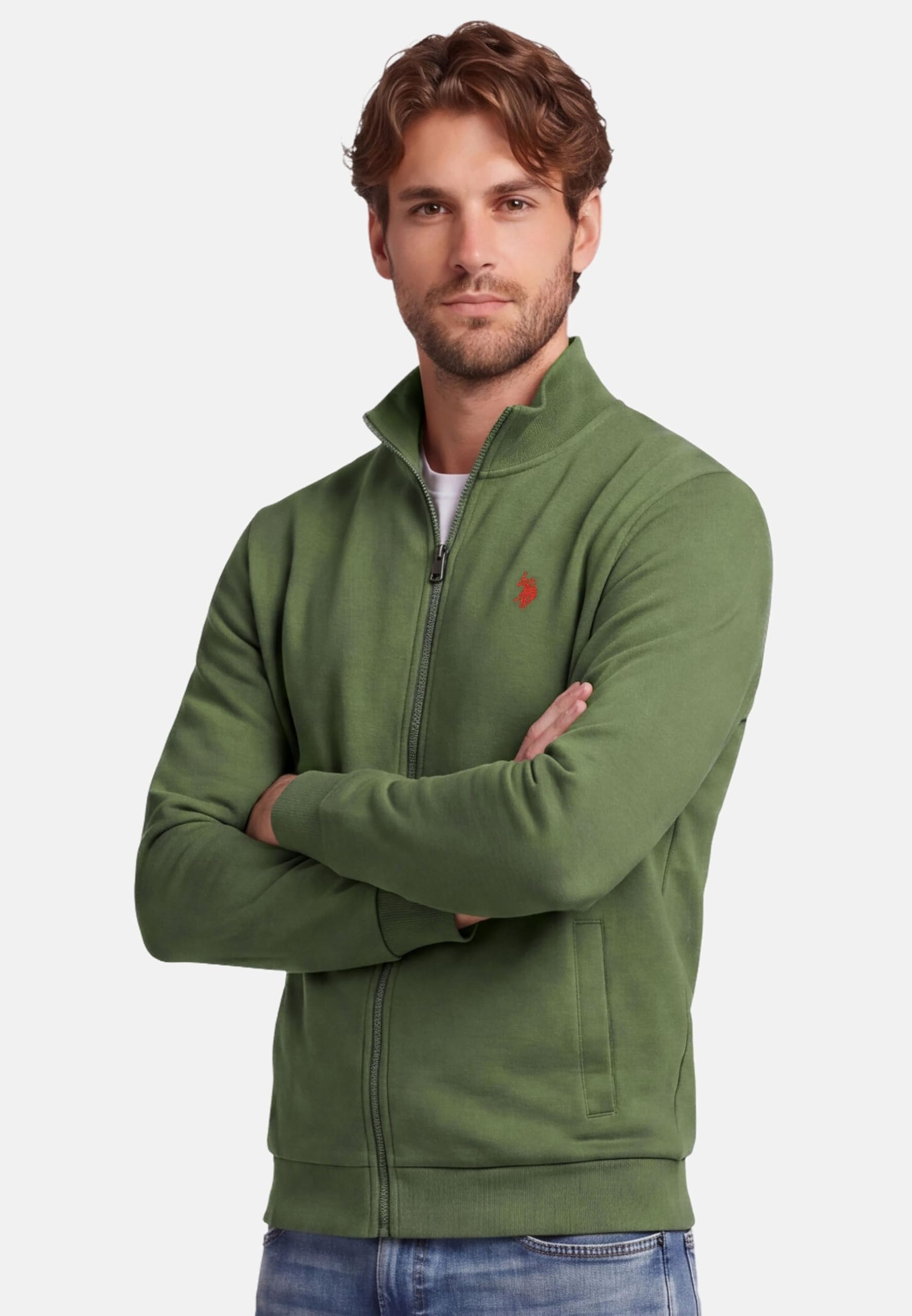U.S. POLO ASSN. Męska bluza (S-3XL) ze stójką, kieszeniami i zamkiem błyskawicznym, długim rękawem P018