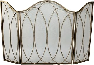 CAZARU Fireplace Screens 3-Panel Fireplace Screen - Mesh Back - Light Burnished Gold Finish Fireplace Screen Flat Fireplace Screens Decorative
