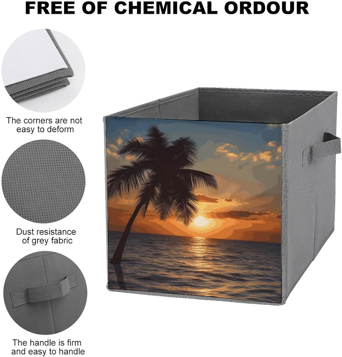 Folding Storage Bins Oxford Fabric Clothes Storage Boxes with Handles | Sunset Palm Tree Ocean Cube Organizer, Easy to Store, Multi Functional Cube Storage Organizer for Office Bedroom