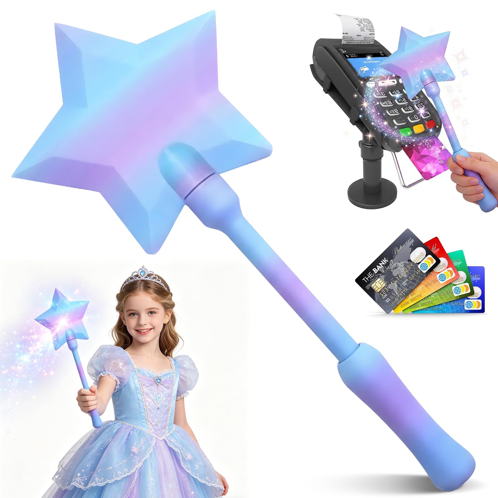 3D Printed Fairy Wand Credit Card Holder – Magic Star Wand Tap-to-Pay Contactless Payment Card Wand for Kids Teens Adults, Cosplay, Magicians, Parties, Anime Conventions, Travel Fun