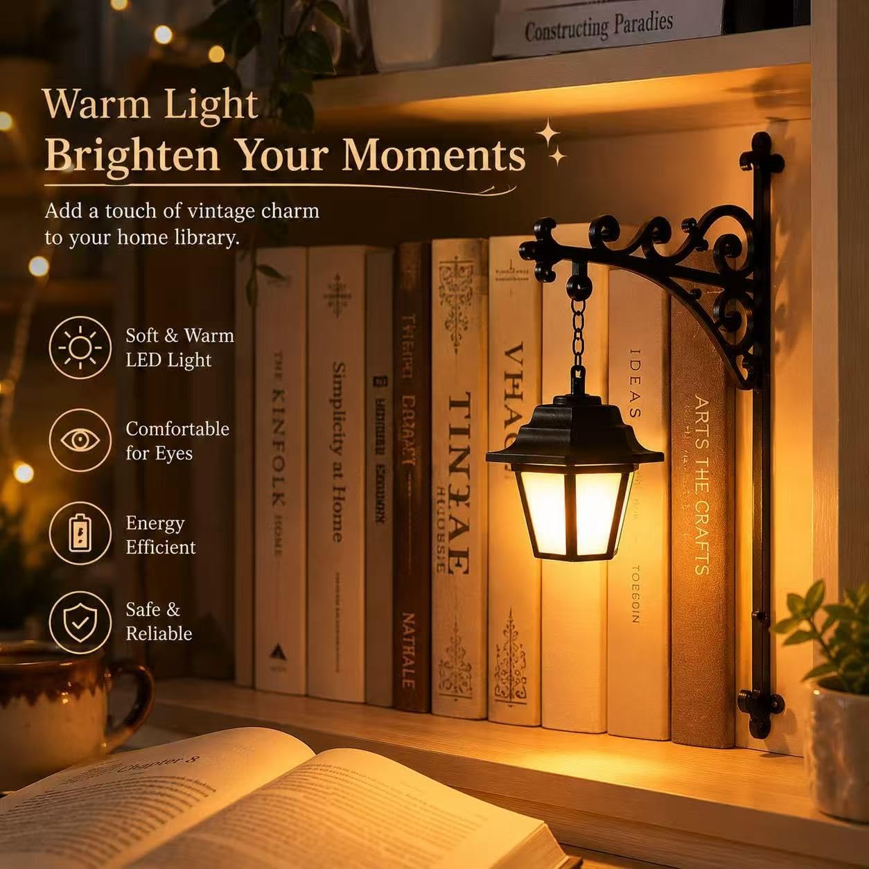 Library Lantern-Decorative Bookshelf Lighting,Reading Book Shelf Lights For Bookworms,Antique Led Books Nook Lamp Ornament For Study Reading Corner Home Library,Whimsical Gift(3pcs)