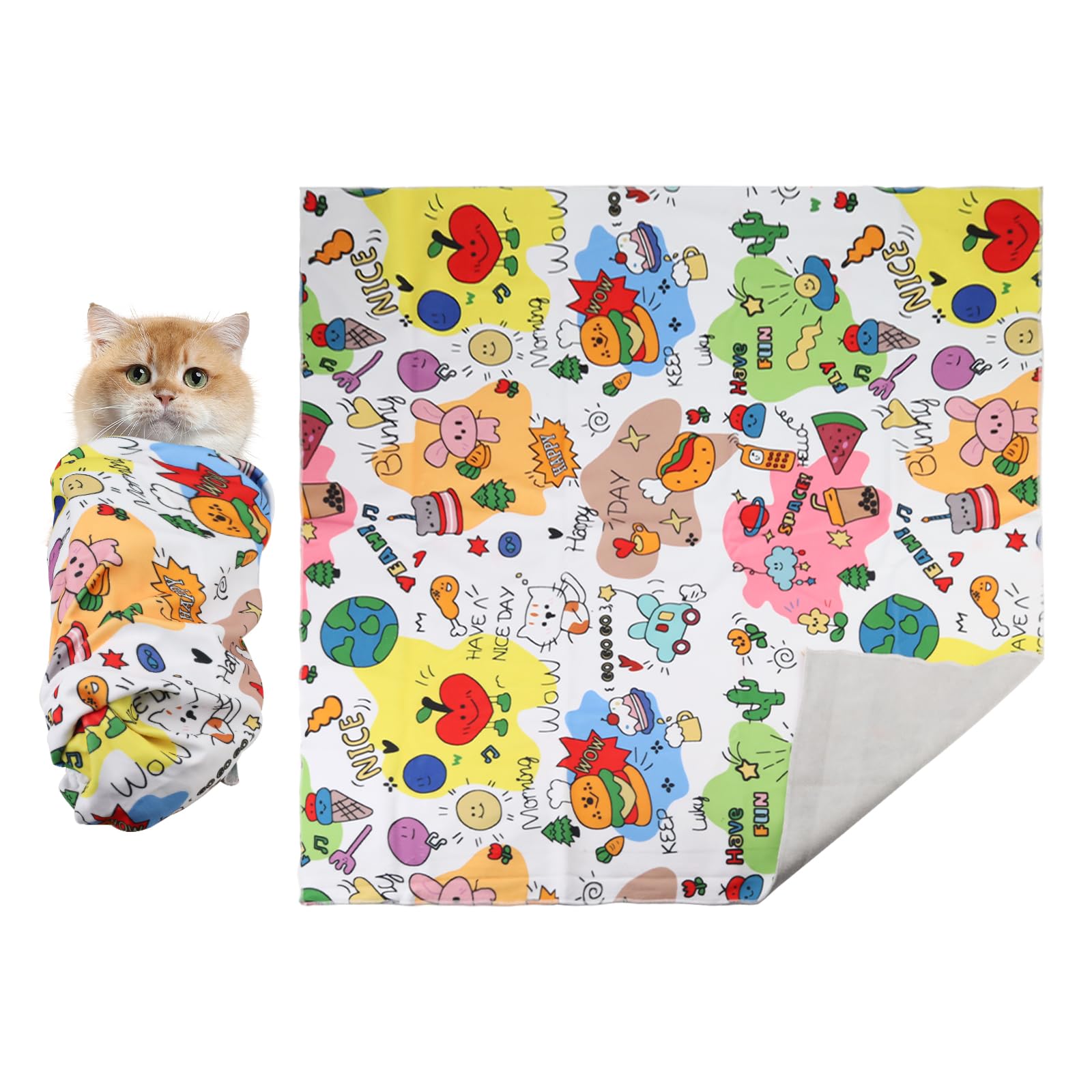 Bolsa autoadhesiva de aseo para gatos, envoltura antiarañazos para cortar uñas, manta antiescape para gatitos para recortar el baño, recortar, medicina calmante (colorida)