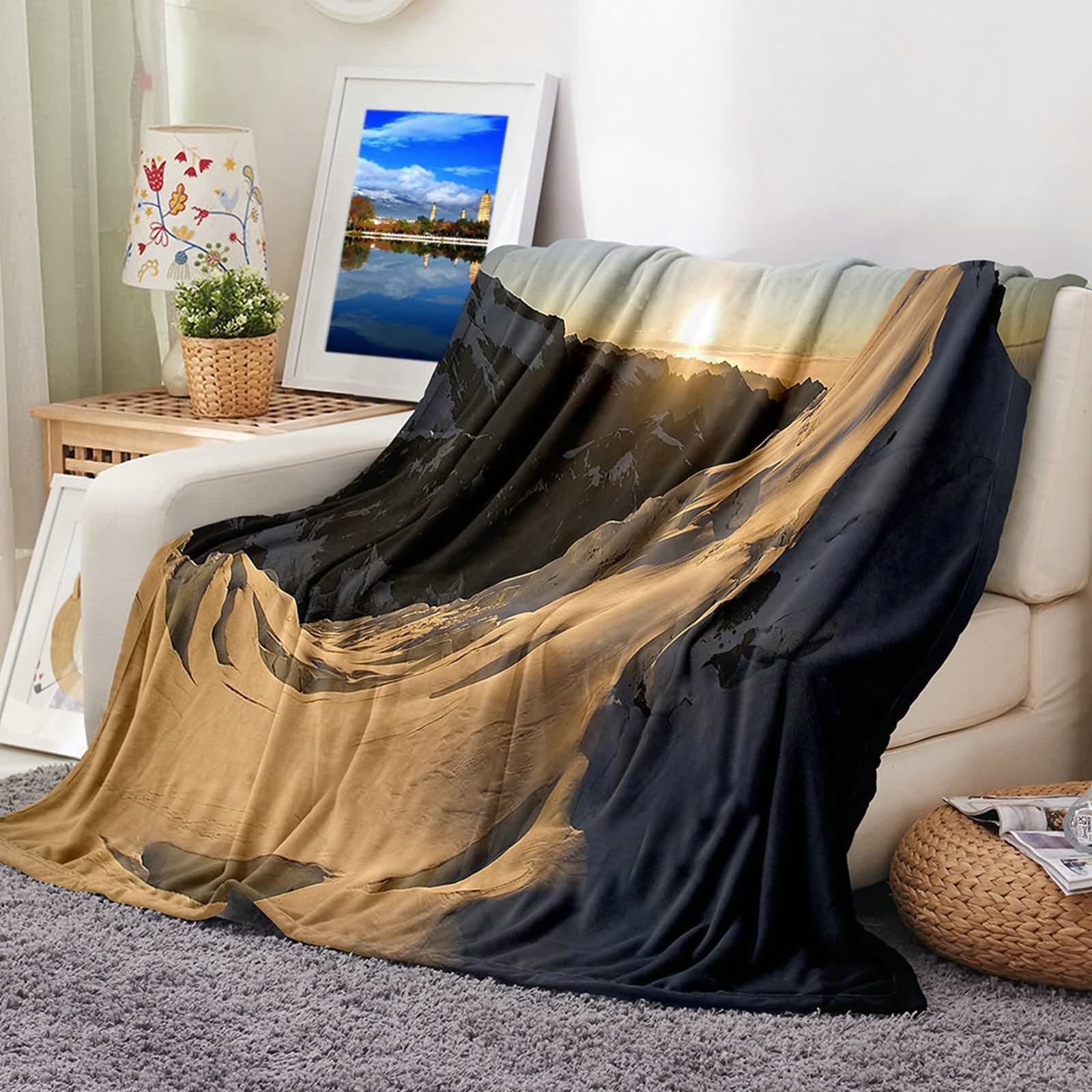 Aeici Couverture Polaire, Couverture Imprimée Enfant Couverture 160x200 cm Montagne de Neige Couverture Canapé Hiver Cadeau pour Adultes et Enfants