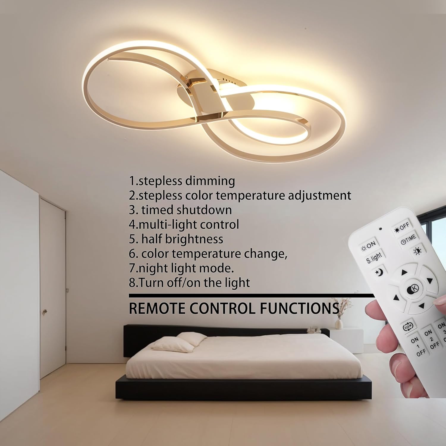 Modern LED Ceiling Light Flush Mount Dimmable Remote Control Indoor Lamps Fixture for Bedroom Living Room (YF-2507 Golden, 31.5'' / 80CM 72W)