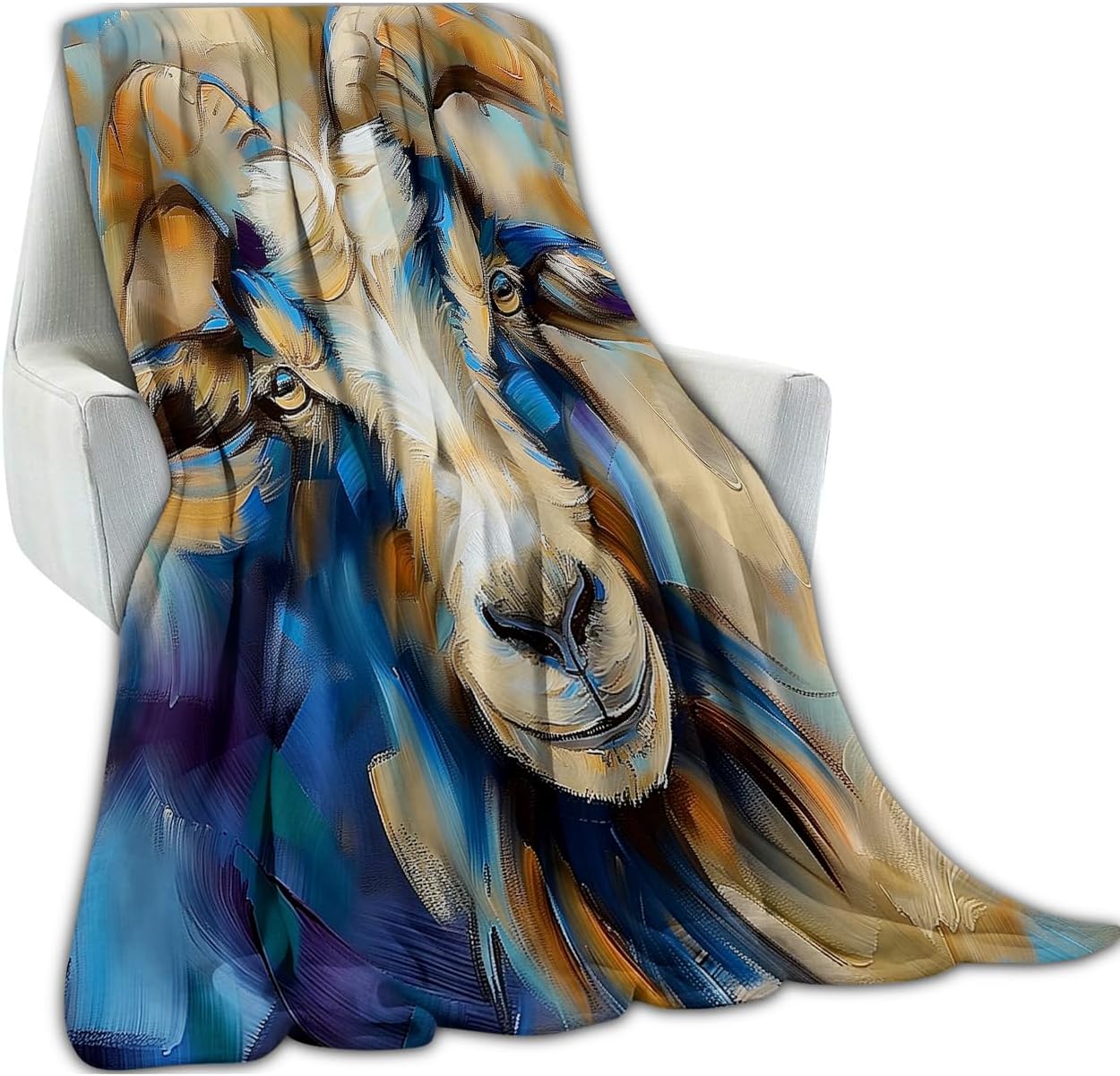 Colorful Goat Blanket Artistic Goat Soft & Warm Flannel Fleece Throw Blankets - Cozy, Lightweight, Plush Comfort for Couch, Bed, Travel, and Outdoor Use 60x50 inch - Image 2