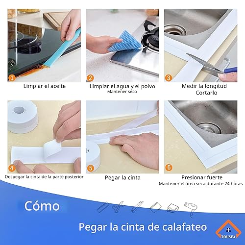 Miniatura 5 de TOUSEA Cinta de Calafateo Selladora Impermeable, Tira Selladora Autoadhesiva para Baño, Inodoro, Encimera de Cocina, Inodoro, Blanco
