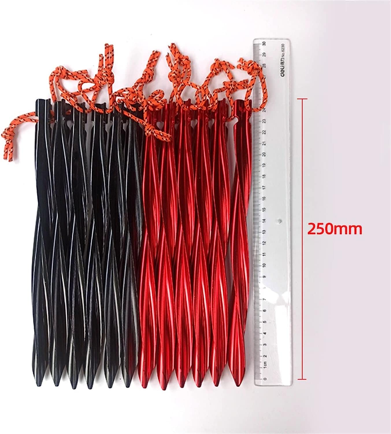 Piquets de Sol en Spirale pour Tente, piquets de Tente en Alliage d'aluminium avec Cordon de Serrage, Accessoires de Tente, équipement (Couleur : Noir) (Rouge) (Rouge)