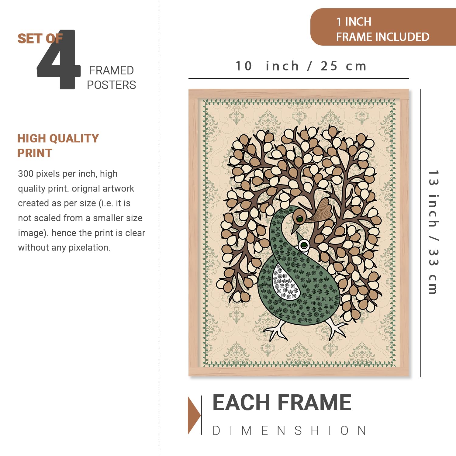 kotart Gond art Wall paintings for living room - Paintings wall decoration Wall frames for home decor Set of 6 Multicolo (F)