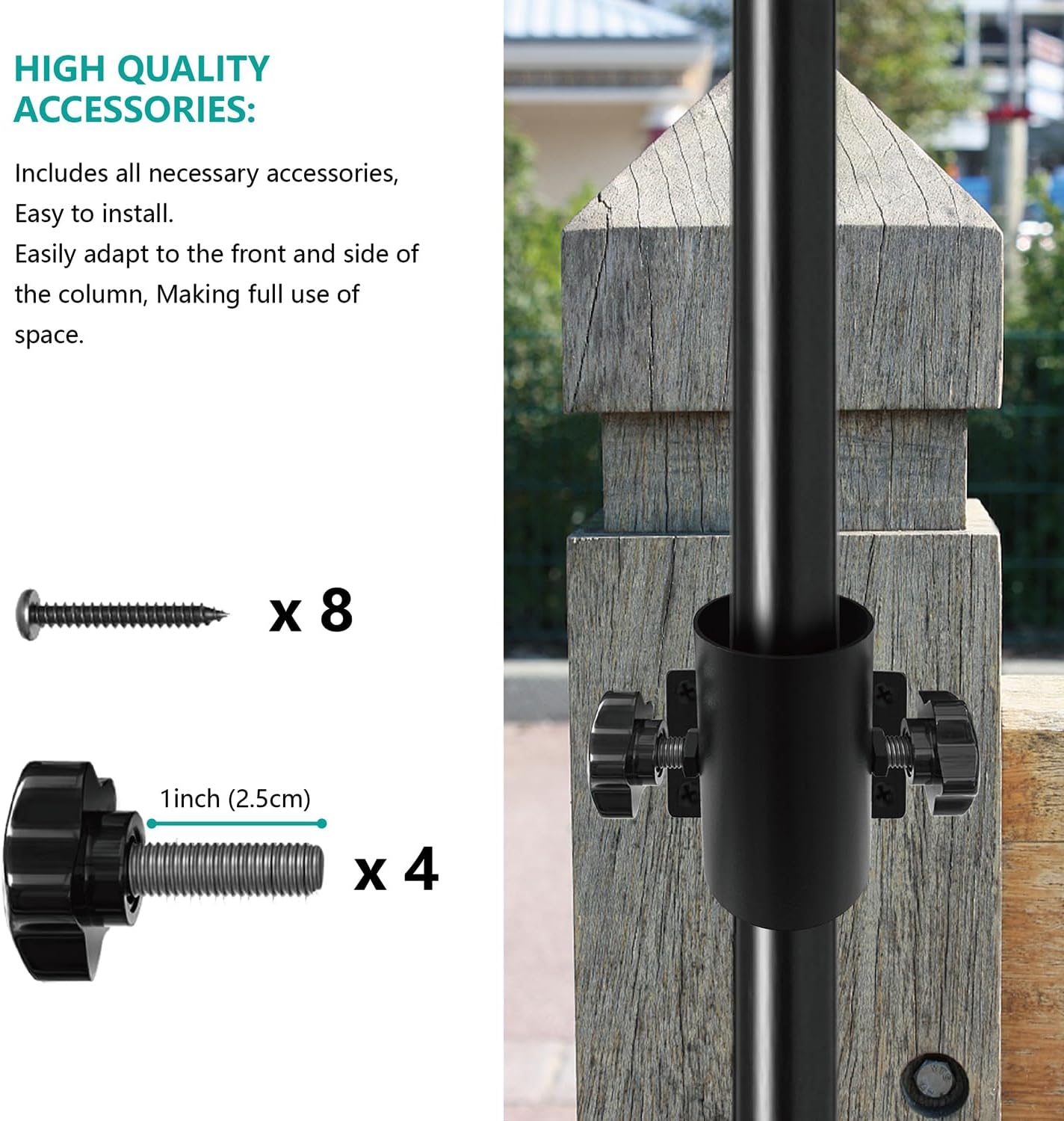 Deck Umbrella Mount, Stainless Steel Patio Umbrella Holder, Heavy Duty Outdoor Umbrella Bracket Clamp, (Fit Max OD 2 inch), Multiple Mounting Options to Save Deck Space, Black