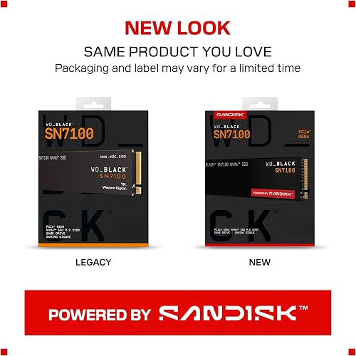 WD_BLACK SN7100 2TB NVMe SSD, M.2 2280, Read speeds up to 7250 MB/s, Write Speed up to 6,900 MB/s, Next Gen TLC 3D NAND, WD_BLACK DASHBOARD, Up to 1,200TBW, For Laptops, handheld gaming devices - 2