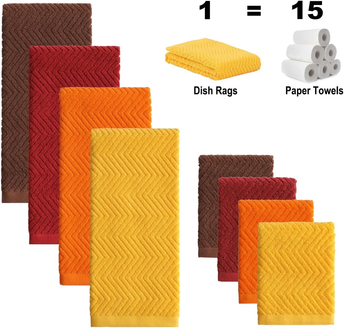 100% Cotton Kitchen Towels and Dishcloths Set, Pack of 8 Super Absorbent 16" x 25" Kitchen Towels and 13" x 13" Dish Cloths (400 GSM) image 2