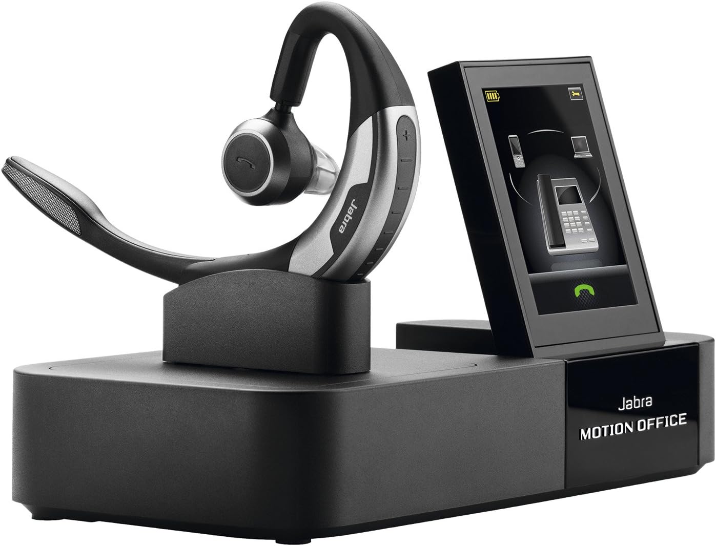 Jabra Motion Office MS Certified for Skype for Business Bluetooth Headset with Touch Screen Base for Desk Phone, VoIP Softphone, Mobile Phones and Tablets