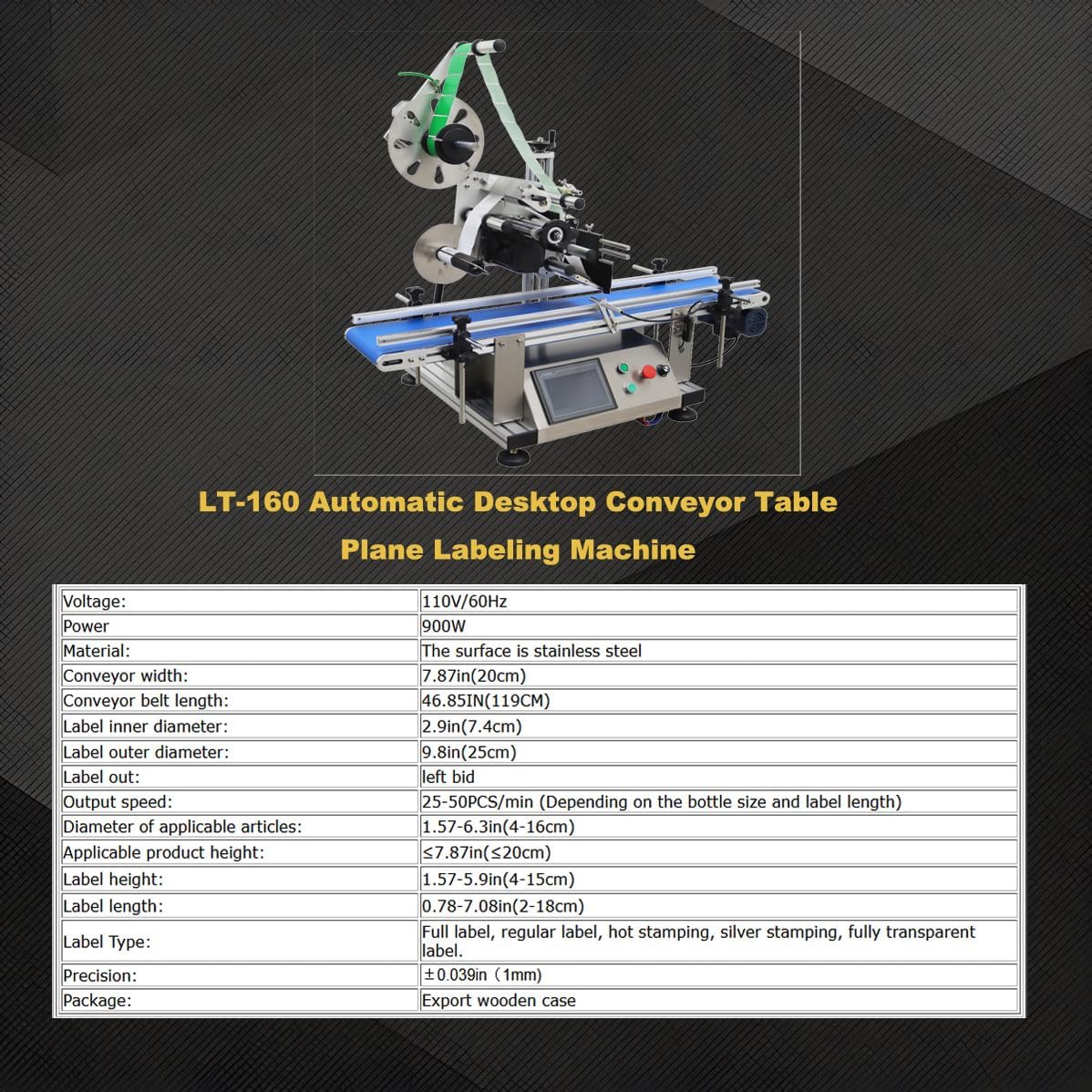 110V Automatic Labeling Machine LT-160 Desktop Conveyor Table Plane Label Maker Bottle Labeler Label Applicator for Regular, Gold and Silver Transparent Labels