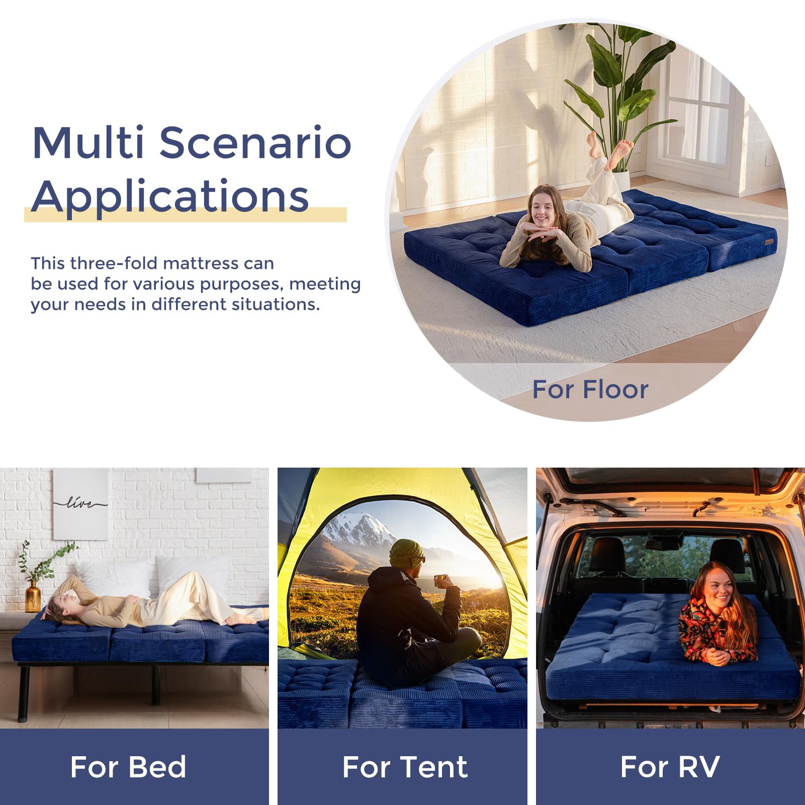 MAXYOYO Futon matras, chenille-stof, 15 cm dik, vloermatras, te