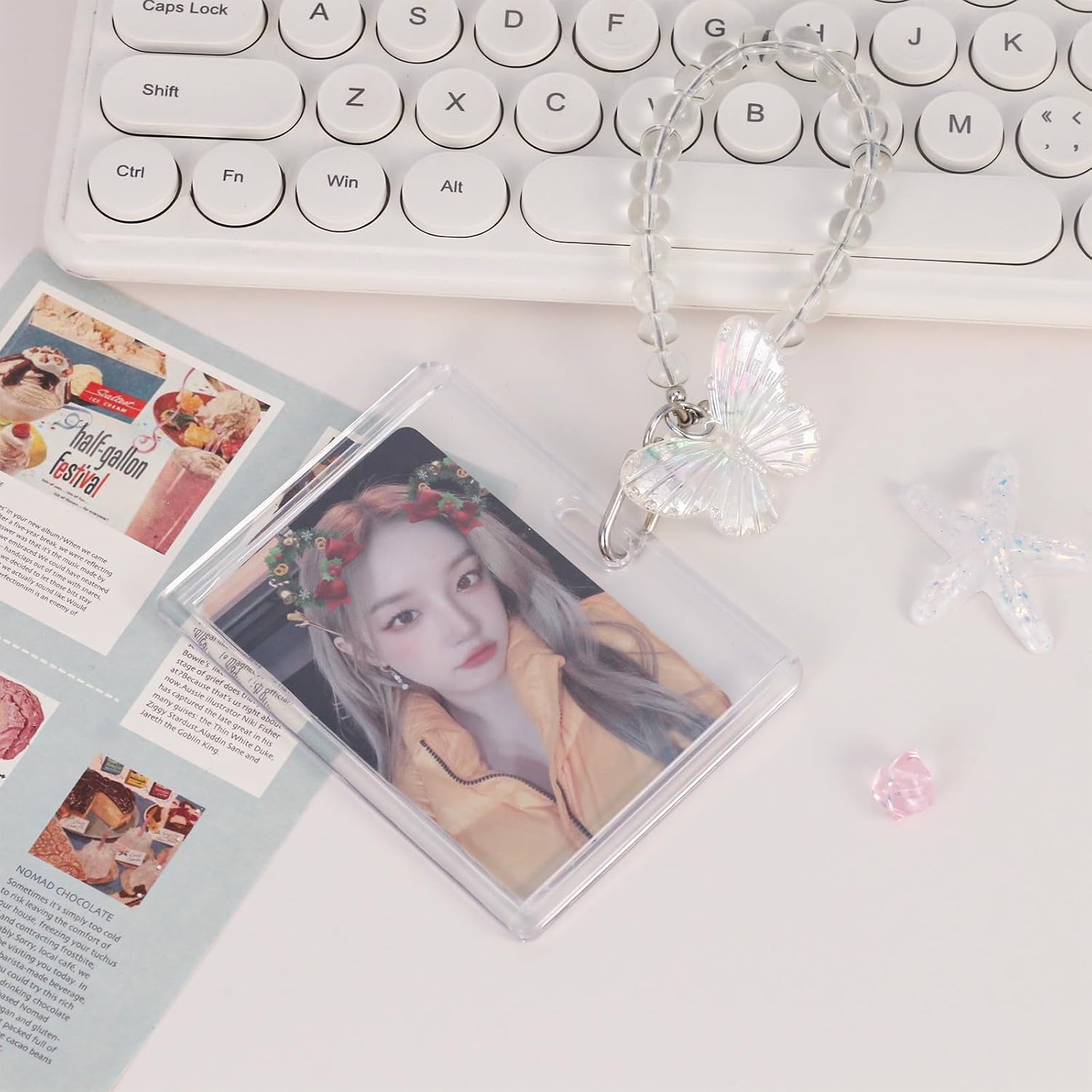 Acrylic Photocard Holder, 2x3 Inch Kpop Card Sleeve Keychain with Butterfly Pendant Landyard Transparent Keychain Badge Holder (Horizontal) image 5