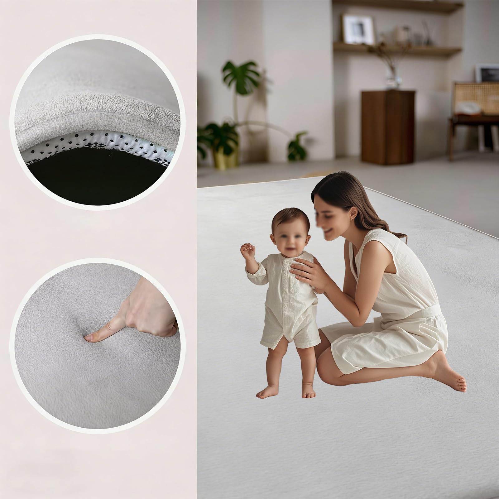 Krabbelmatte Baby Spielmatte Krabbeldecke, 3cm Dicke Kinderzimmer Spielteppich Kinder Teppich 120 x 150 cm Silbergrau, Krabbelmatte Baby Groß, Rutschfester Korallensamtteppich