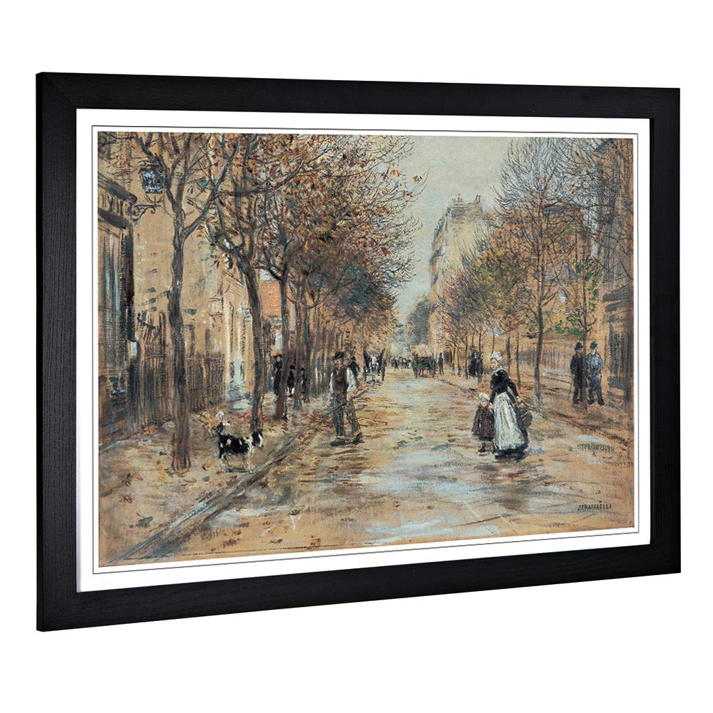 Big Box Art Framed Print of Jean-Francois Raffaelli Street in Asniecres Design | Wall Art Picture | Home Decor for Kitchen, Living Room, Bedroom, Hallway, Black, A2 / 24.5x18 Inch / 62x45cm