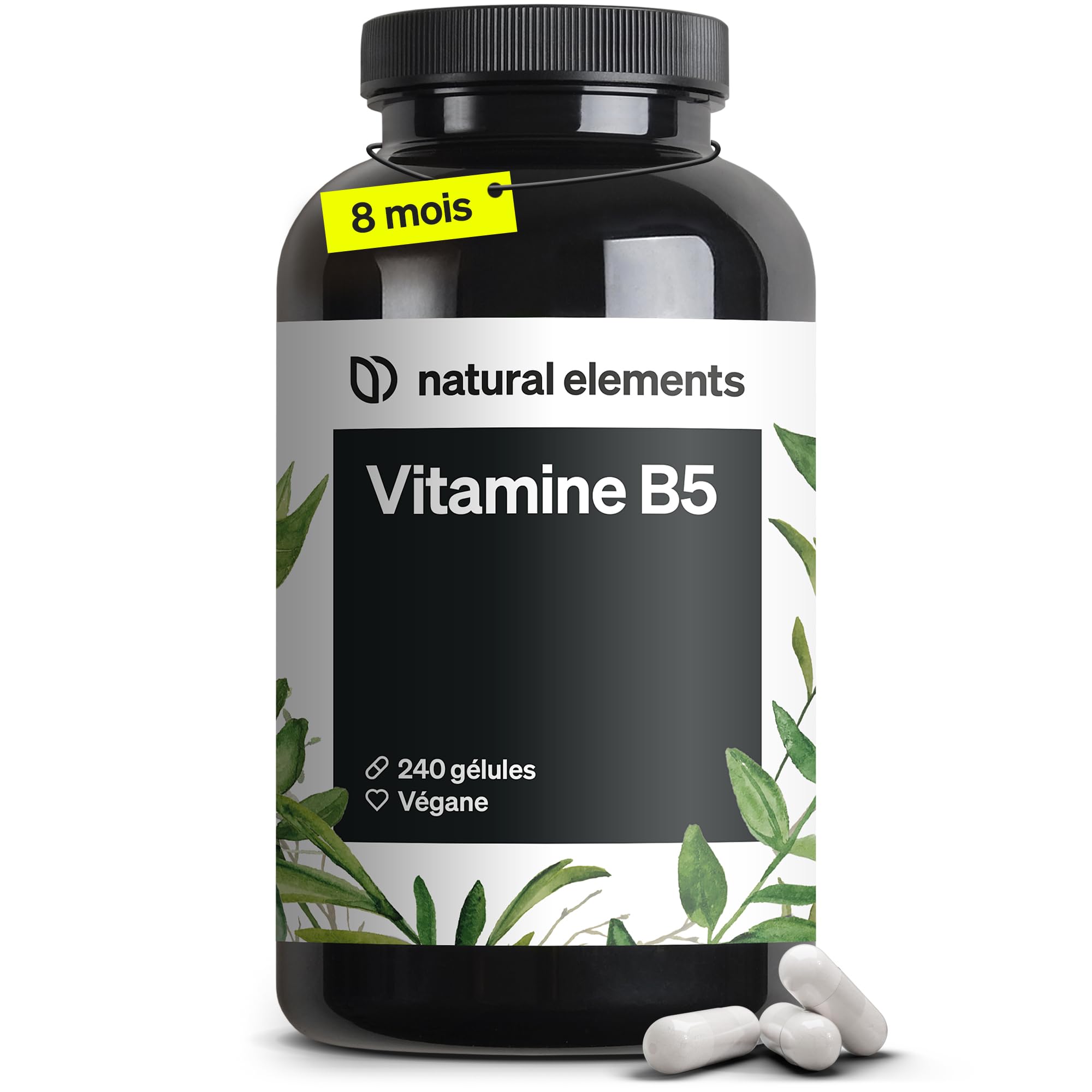 Vitamine B5 – 240 gélules – 500 mg d’acide pantothénique hautement dosé – végane – produit et testé en laboratoire en Allemagne