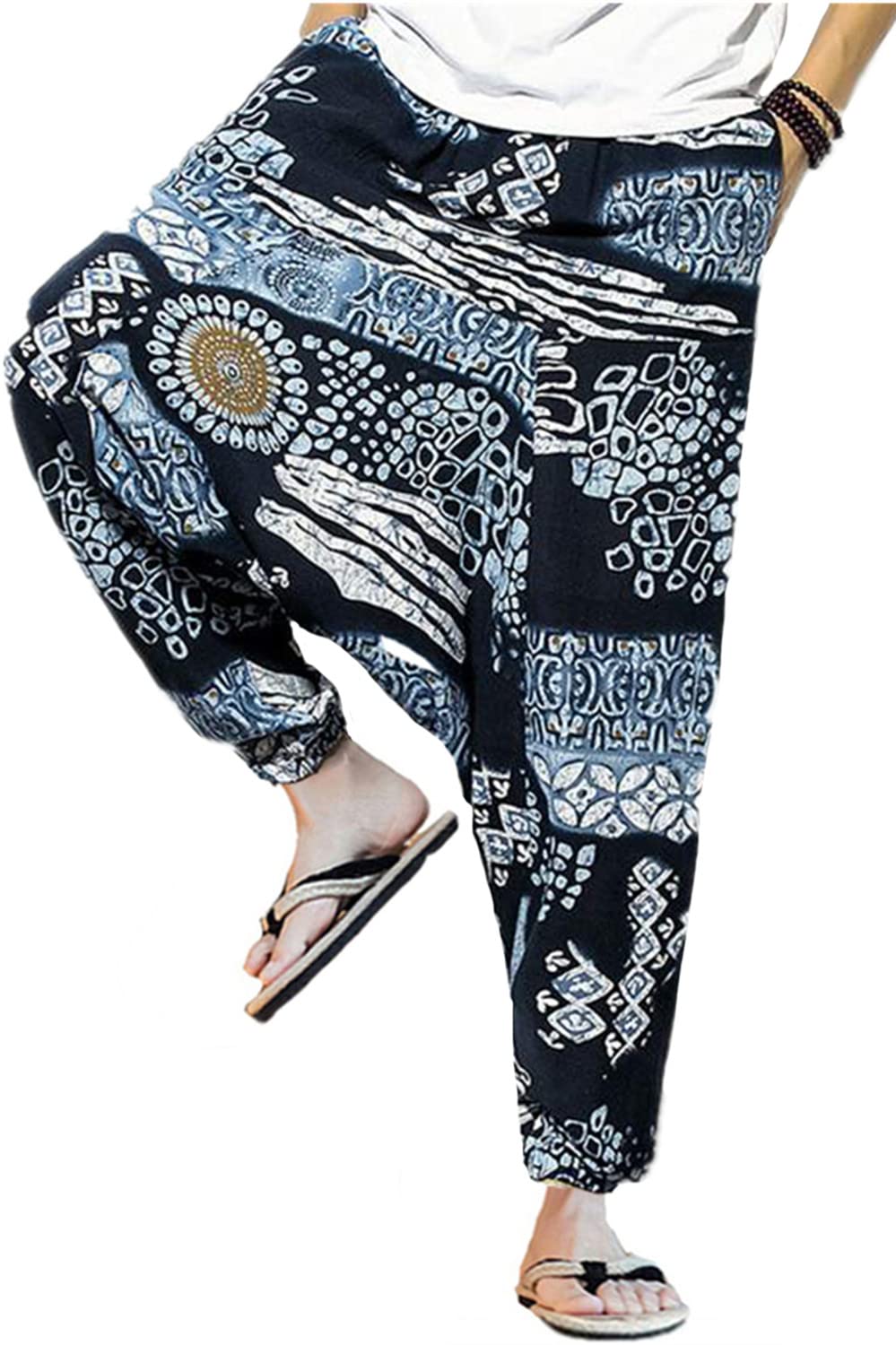 perdontoo Uomo Comodi Cotone Harem Yoga Casual Baggy Hippie Pantaloni