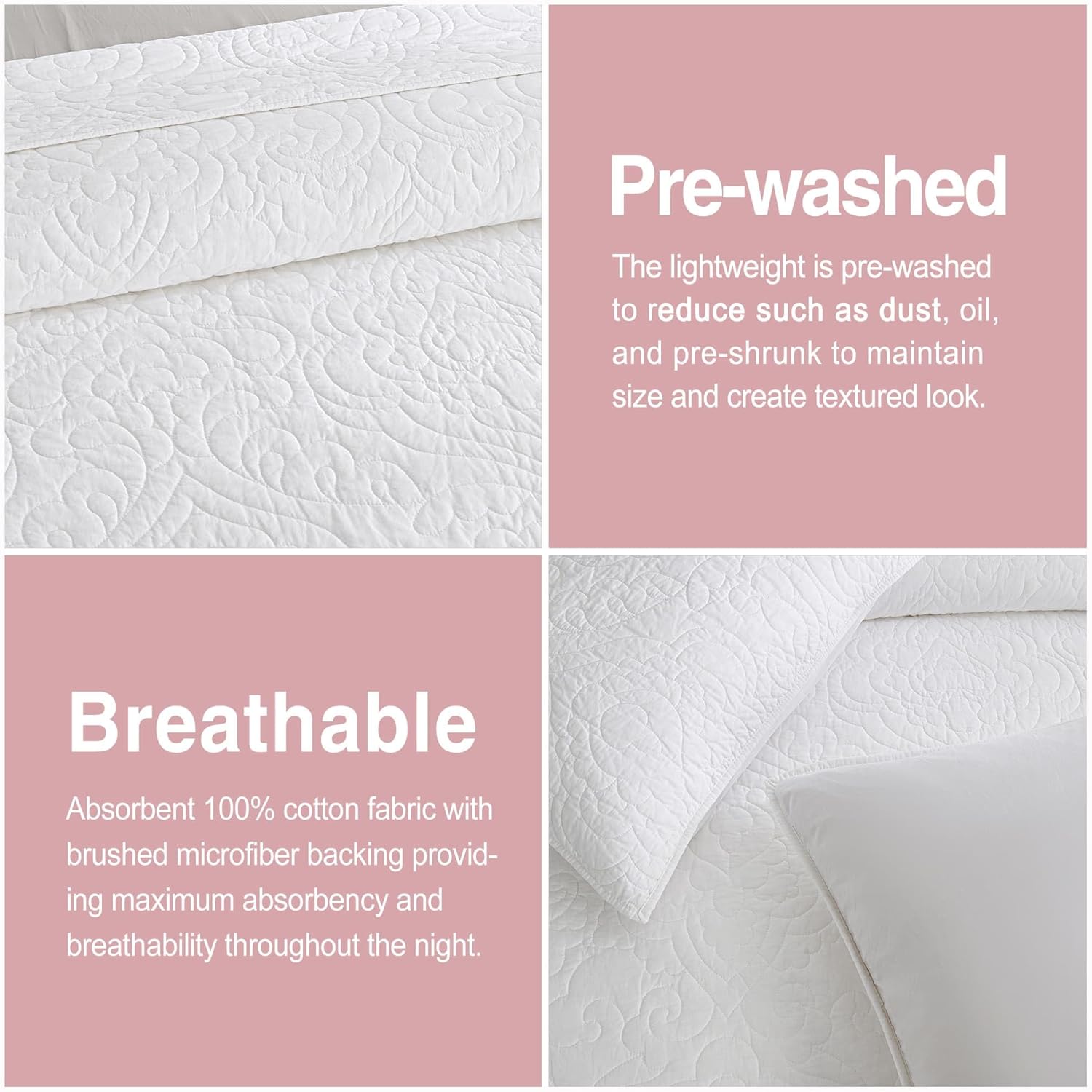 Querencia Cotton Quilt Twin/XL - White Bedspread, Lightweight Coverlet, Paisley Floral Stitched, Teen Girl Bed Spread, Bedding with 1 Pillow Sham (Set of 2)