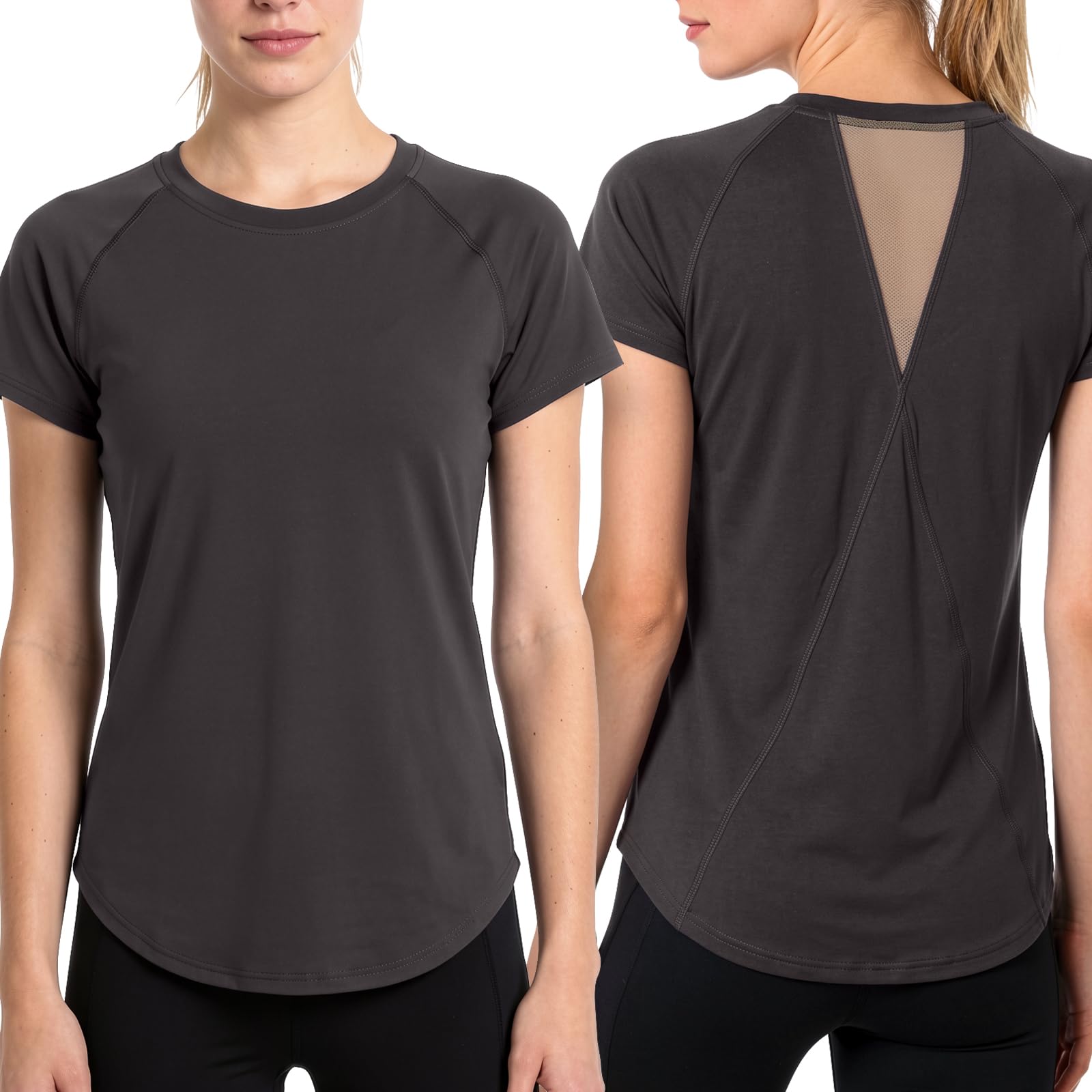DiULi Camiseta Deportiva Mujer, Camiseta Deporte Manga Corta, Camisetas Deportivas de Gimnasio con Malla Espalda y Ajuste Holgado, Ropa Deporte Entrenamiento Atlético, Yoga Pilates Fitness Top - 3