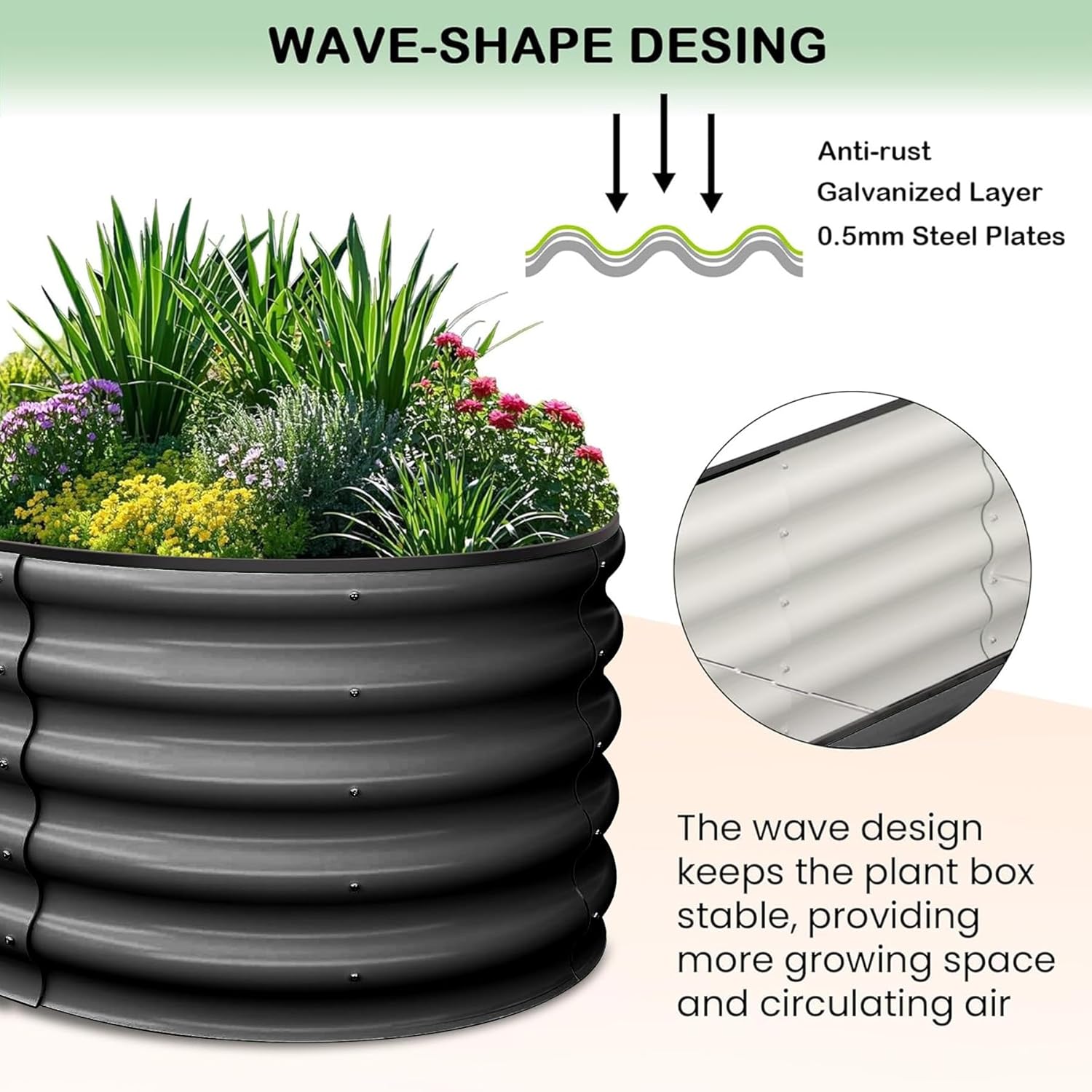 GarveeLife 2 Pcs 6x3x1 ft Oval Raised Garden Bed, Galvanized Raised Beds,Open-Ended Base Metal Raised Planter Beds,Garden Bed Outdoor,Planter Raised Boxes for Vegetables, Flowers,Tool-Free Asse,Gray